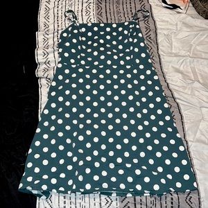 Large, Sage green Large strapped polka dot dress!